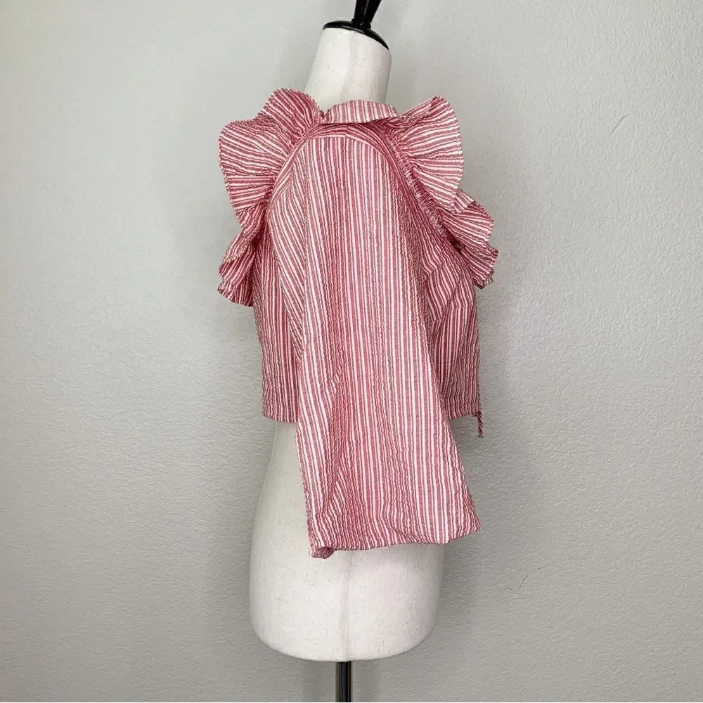 NWT Zara Women’s Size Medium Striped Ruffles Crop Top